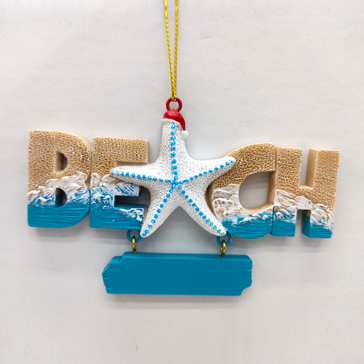 Letter Shaped Ocean Beach Design Christmas Tree Hanging Home Decoration Resin Christmas Ornament