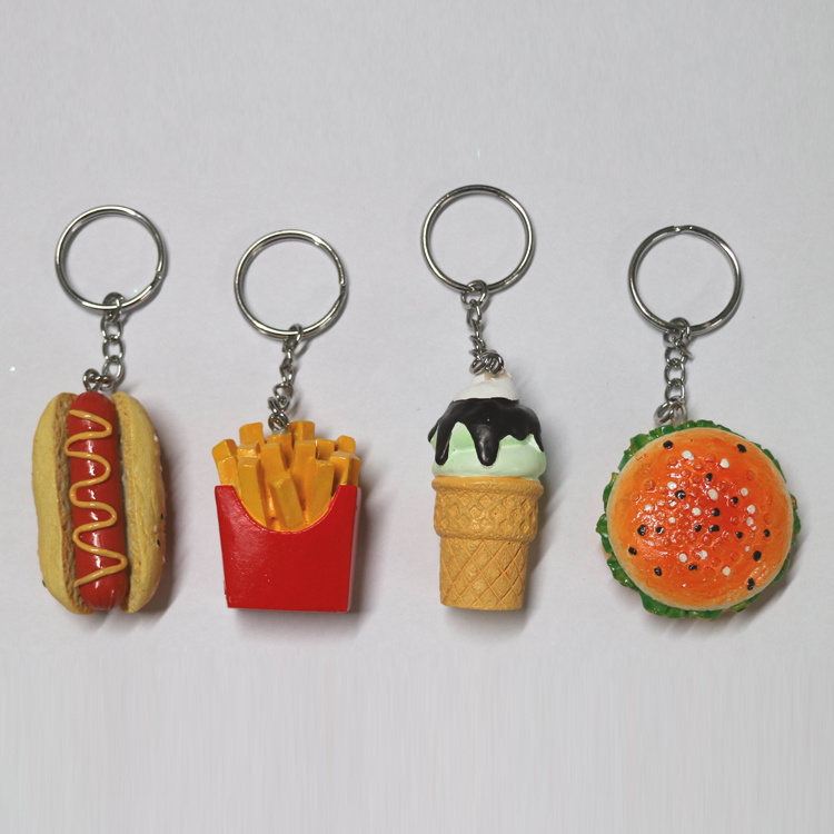 Creative Custom Shape Hamburger Food Resin Keychain for Gift