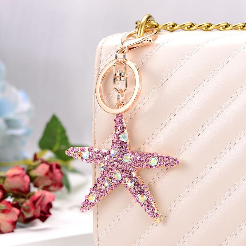 Fashion Bag Accessory Keychain Pendant Diamond Rhinestones Starfish Star Keychain