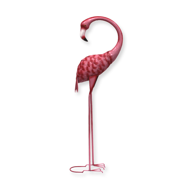 Garden Standing Pink Flamingo Ornaments Statue Tall Yard Art Decor Metal Bird Sculpture