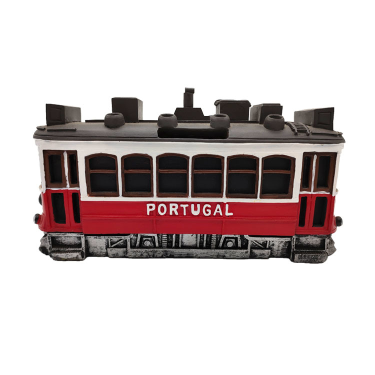 Antique Portugal Souvenir Gift Classic Resin Train Bus Car Statue for Desktop Decoration