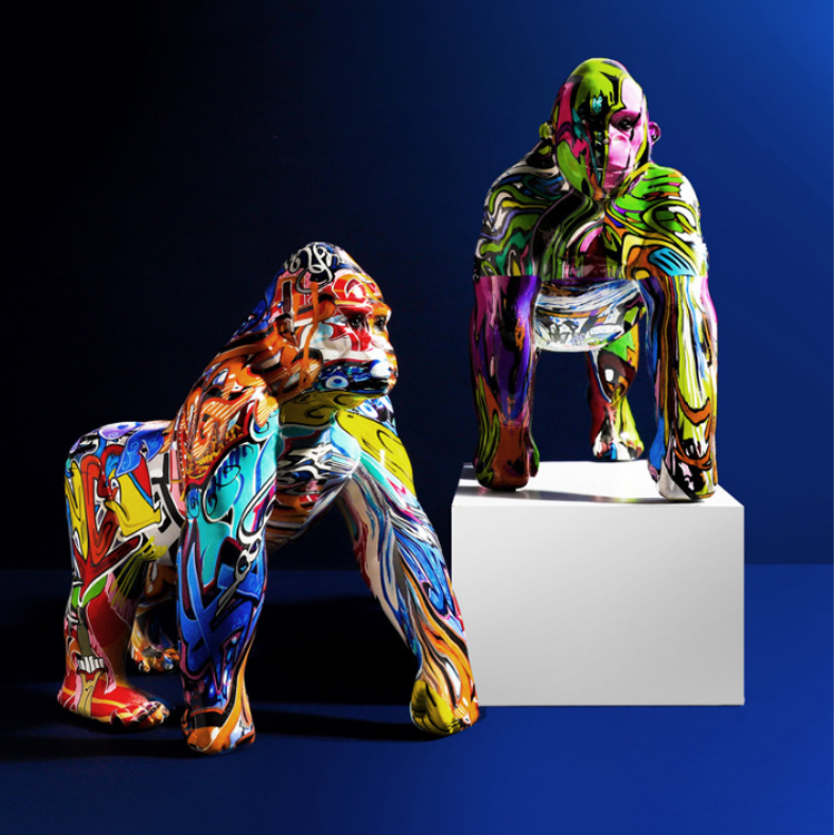 Nordic Graffiti Gorilla Sculptures Painted Statues Resin Pop Figurine Home Decor Gifts