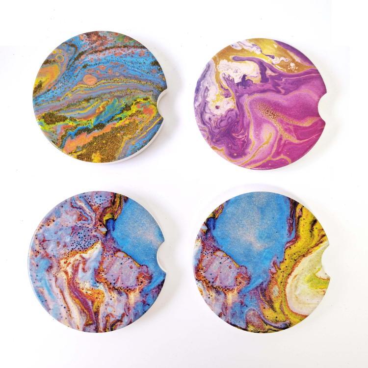 Custom Mandala Design Absorbent Ceramic Coaster for Car