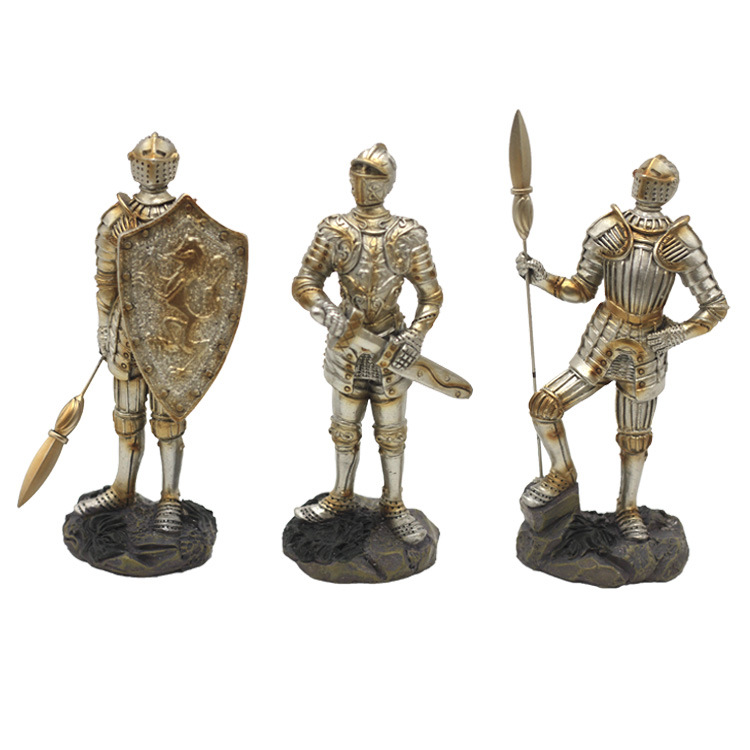 Bronzed Crusader Knight Figurine Resin, Medieval Royal Suit of Polyresin Armor Knight