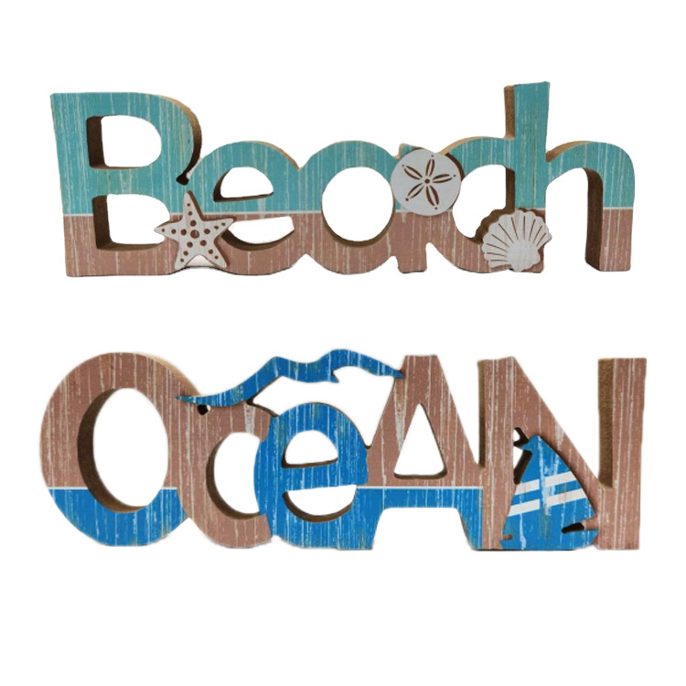 Custom Wood Letters Block Home Sign Decorative Beach Ocean Style Wooden Standing Letters for Table Home Decor