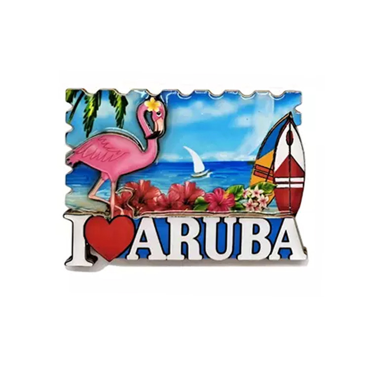 Custom Tropical Beach Flamingo Wood Fridge Magnet Tourist Souvenir Aruba