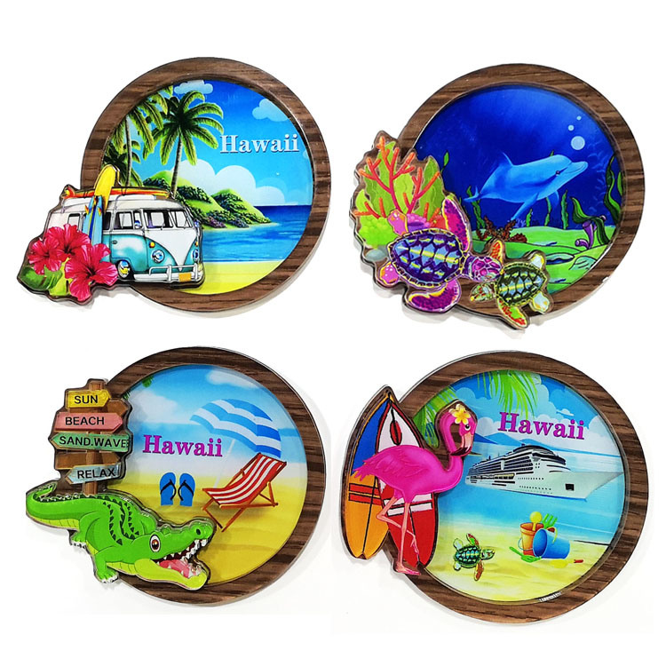 Custom Printed 3D Fridge Magnet Beach Island Hawaii Souvenirs Acrylic Fridge Magnet