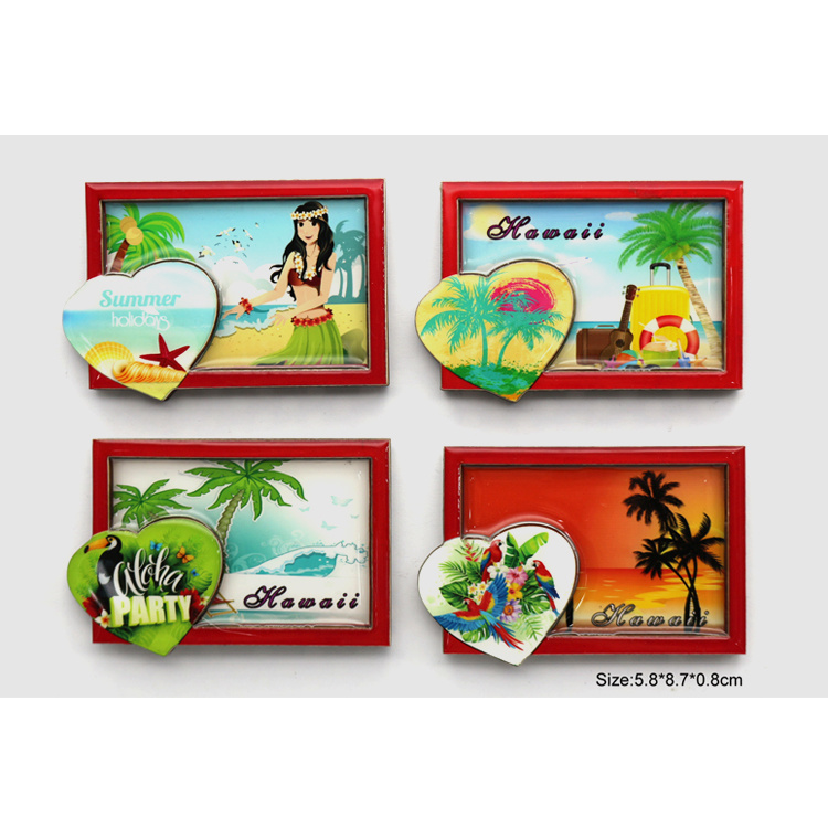 Wholesale Wood Beach Design Hawaii Hula Girl Souvenir Fridge Magnet