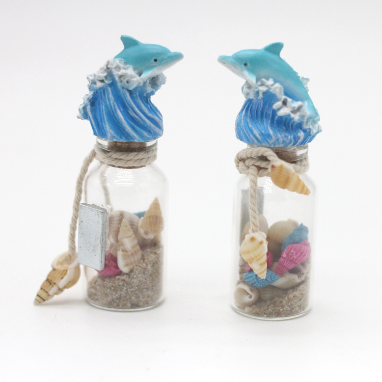 Tourist Beach Souvenir Cork Glass Bottle with Sand and Shell Inside