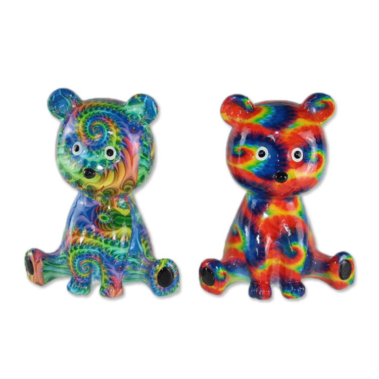 New Rainbow Color Cute Resin Teddy Bear Sitting Bear Statue for Home Decor