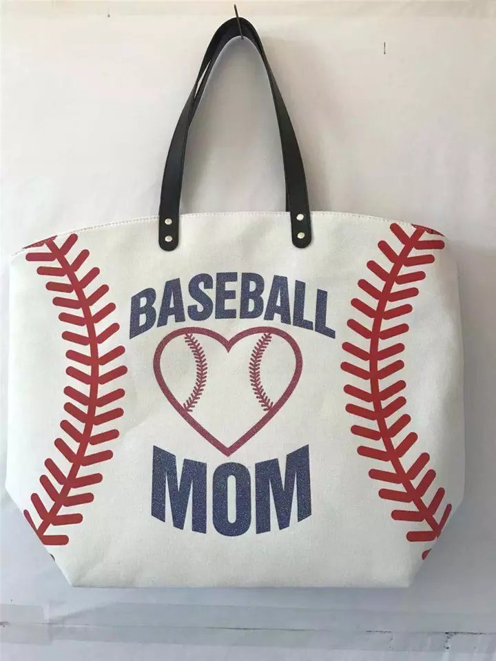 Women Canvas Travel Beach Large Sports Baseball Tote Bag