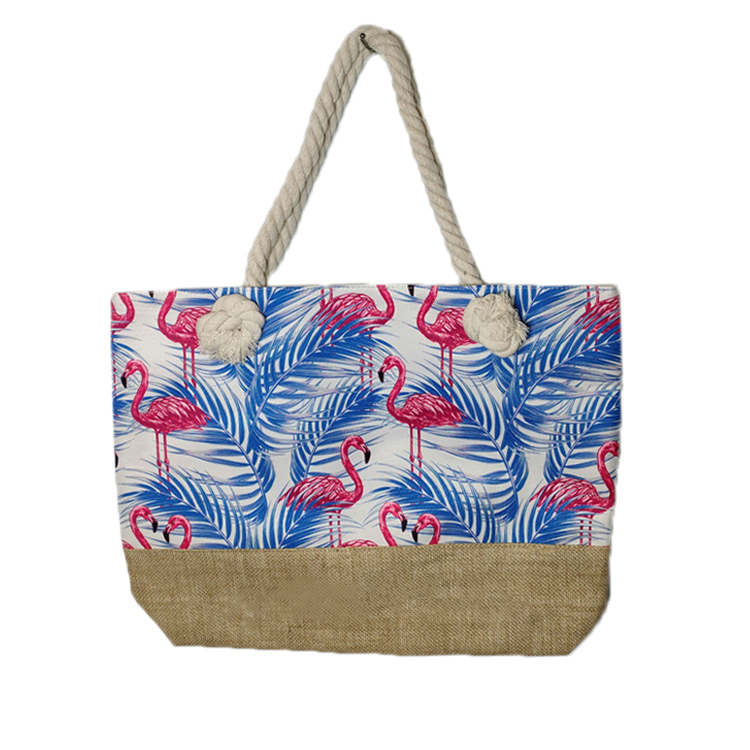 Custom Turtle Sea Printed Canvas Beach Tote Bag Women Summer Beach Bag Cotton Rope Handbag