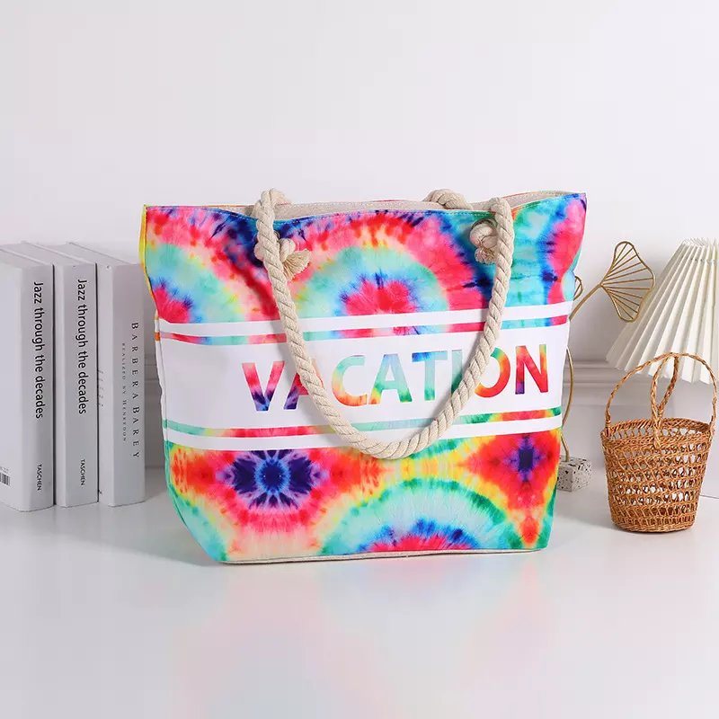 2023 Factory Custom Logo Digital Printing Summer Ladies Canvas Beach Tote Bag