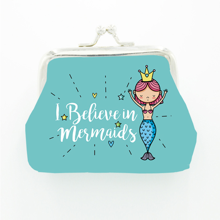 Custom Printing PU Leather Cute Girl Mermaid Coin Purse