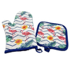 Custom Logo Printed Kitchen Heat Resistant Cotton Oven Mitts and Pot Holders Sets