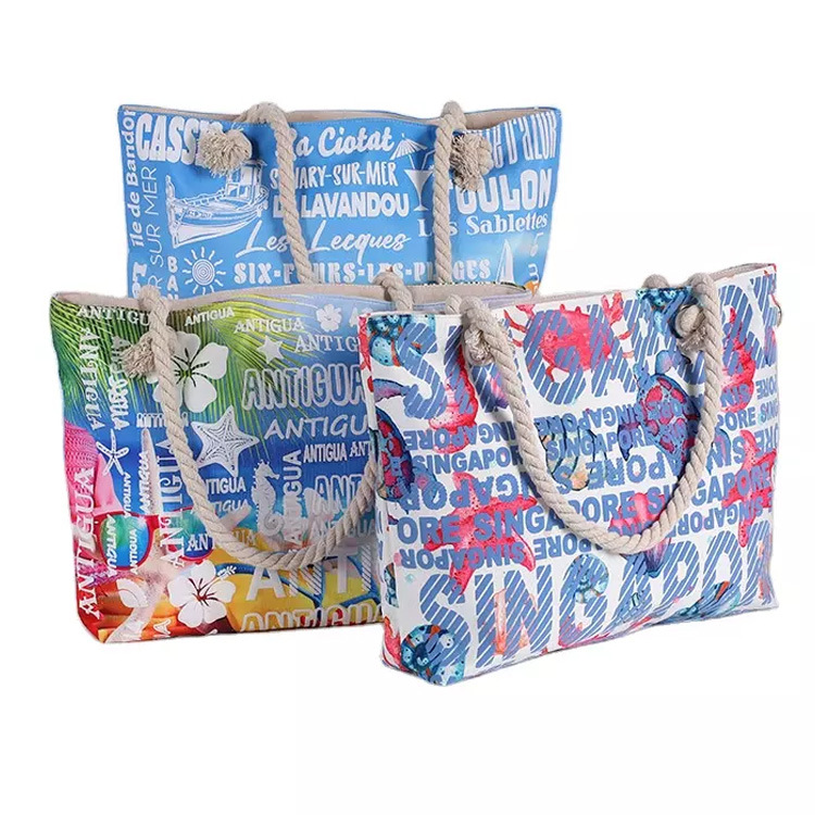 Custom 3D Letter Souvenir Women Large Travel Canvas New York Beach Tote Bag