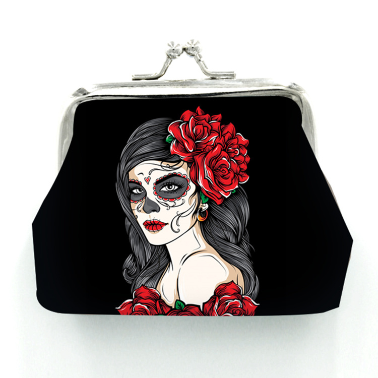 Wholesale Printing Kiss Lock Mini Change Purse Skull Wallet Coin Purse