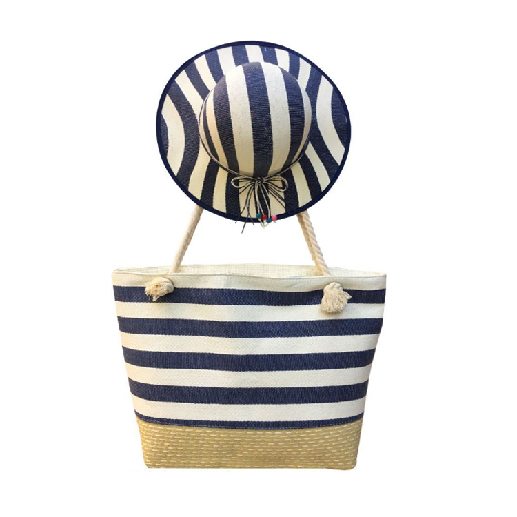 Wholesale Customized Printing Women Summer Jute Straw Beach Tote Bag with Straw Hat