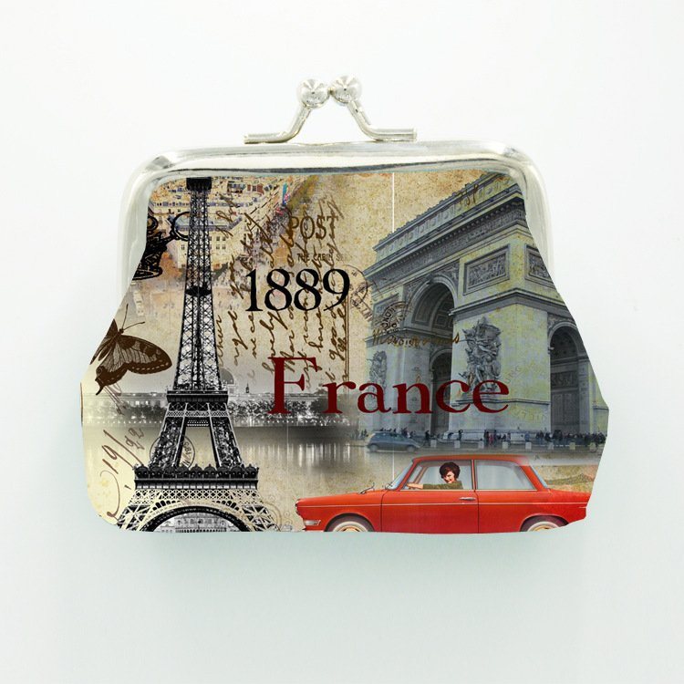 Custom Printing Small Mini PU Leather Coin Pouch Wallet France Paris Souvenir Coin Purse