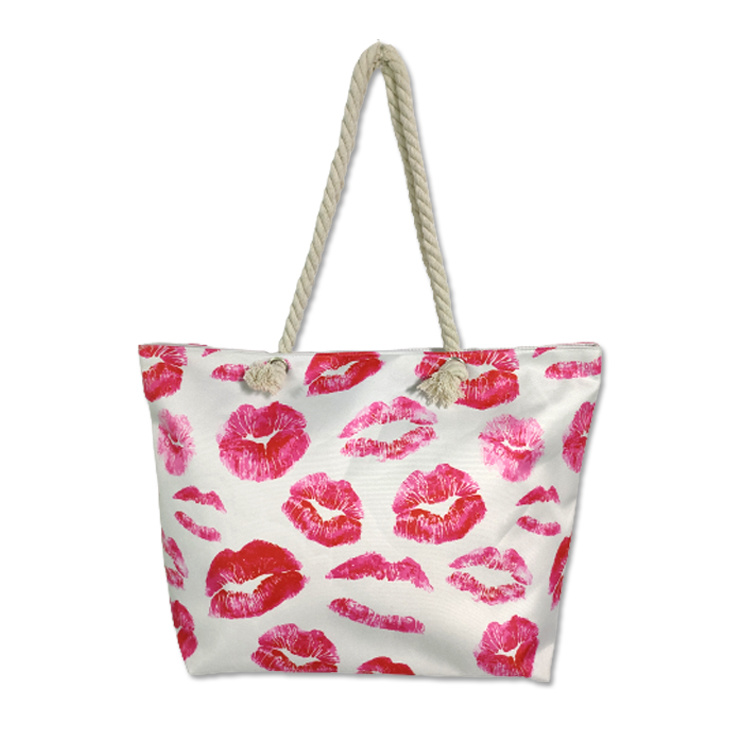 Wholesale Custom Cotton Canvas Cute Love Heart Patterned Beach Tote Bag for Girl