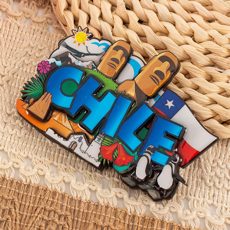 Custom Logo Epoxy MDF Wood Valparaíso Lima Cusco Souvenir Magnet Chile Souvenir Fridge Magnet