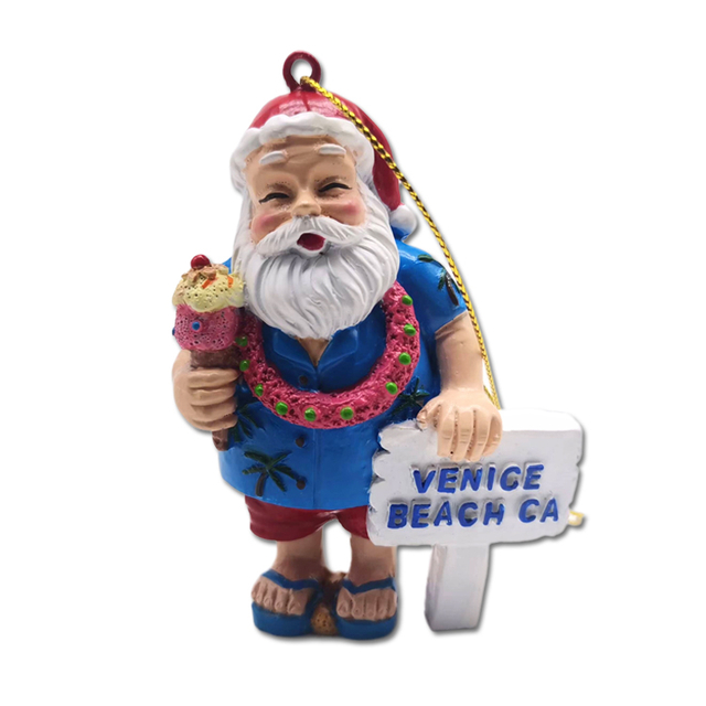 Custom Logo High Quality Hand Painted Tourist Souvenir Gift Beach Christmas Santa Claus Pendant Ornament Resin Christmas Statue
