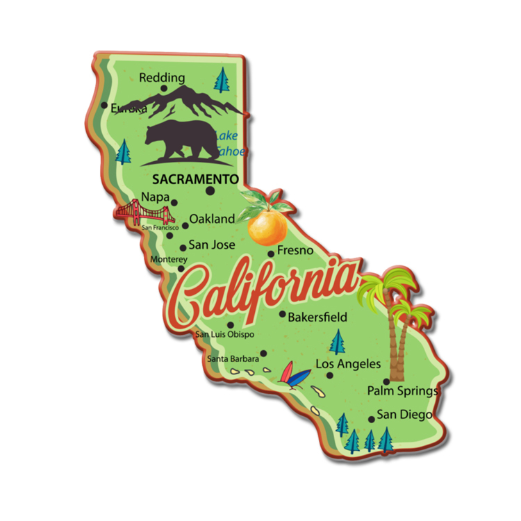 Resin 3D Printing California Map Shape Sticker California Souvenir Fridge Magnet