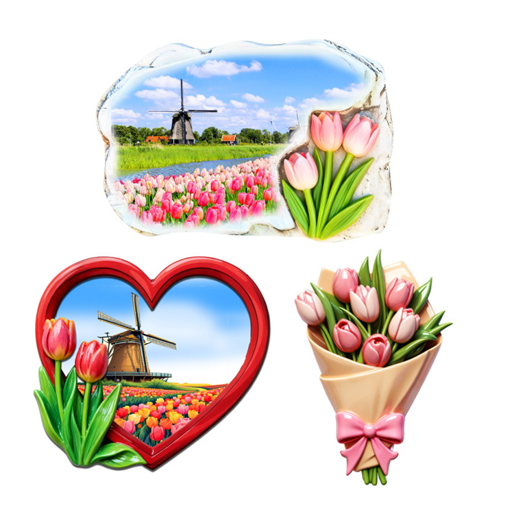 Customized Printing Resin Amsterdam Souvenir Tulip Fridge Magnet Flower Fridge Magnet