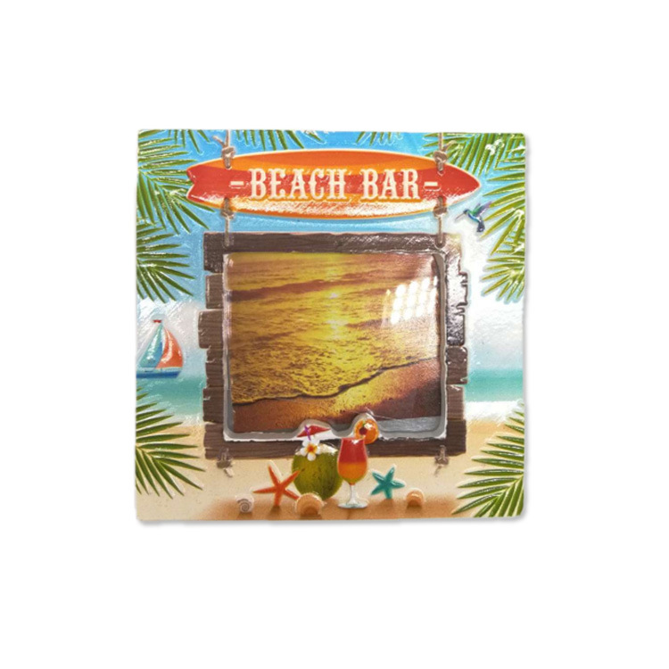 Custom Printed Mini Beach Themed Resin Photo Frame Fridge Magnet for Souvenir Gift