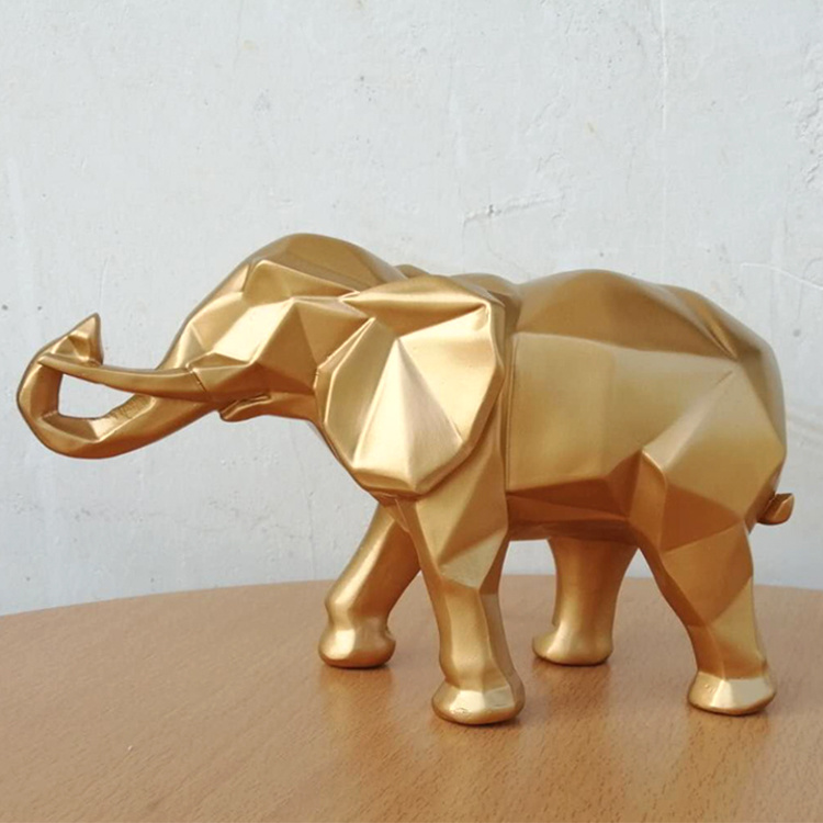 Nordic Geometric Abstract Home Animal Sculpture Ornament Desktop Decoration Resin Gold Elephant Statue