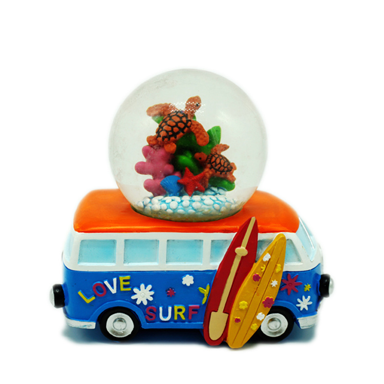 Custom Shape Tourist Beach Souvenir Resin Tour Bus Snow Globe