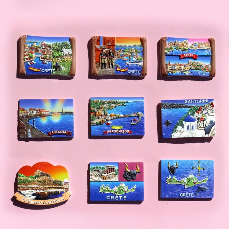 Resin 3D Crete Santorini Greece Tourist Souvenir Fridge Magnet