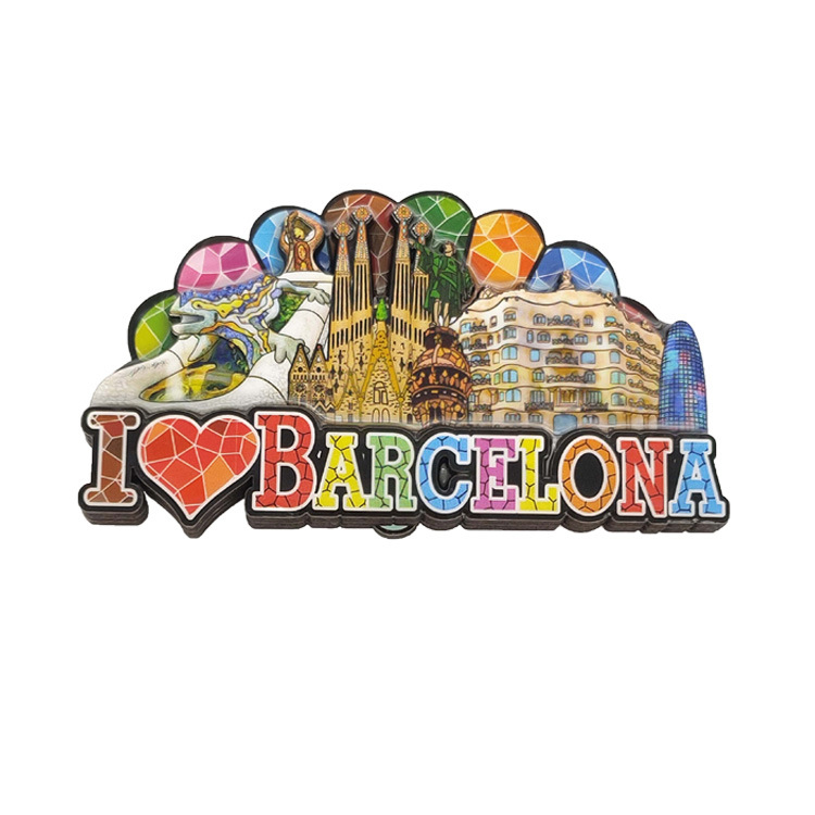 Wholesale Barcelona Tourist Souvenir Refrigerator Magnets Epoxy Wood Fridge Magnet