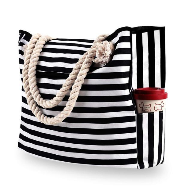 Large Canvas Striped Beach Bag Tote Shoulder Bag for Women′s Shoulder Handbags Beach Travel