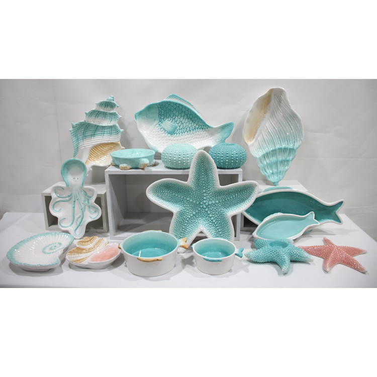 Wholesale Beach Ocean Home Decorative Porcelain Ceramic Conch Shell Plates