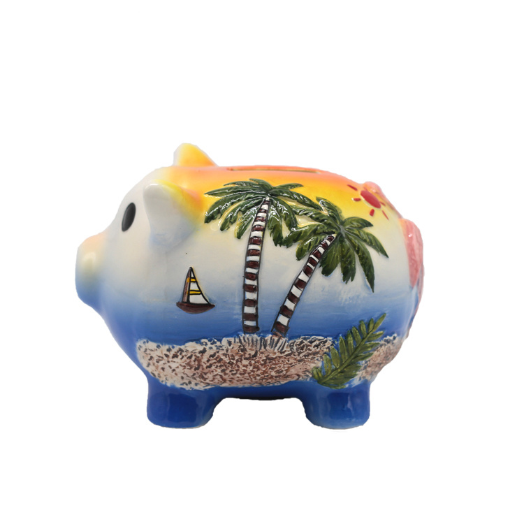 Custom 3D Embossed Piggy Bank Ceramic Pig Shaped Piggy Banks