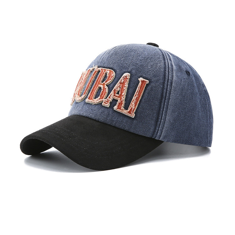 Men and Women Color Match Sun Visor Dubai Letter Washed Denim Baseball Cap