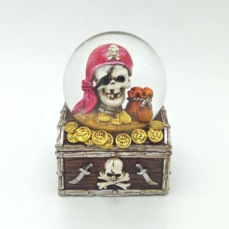 Wholesale Custom Resin Skull Pirate Souvenir Halloween Snow Globe