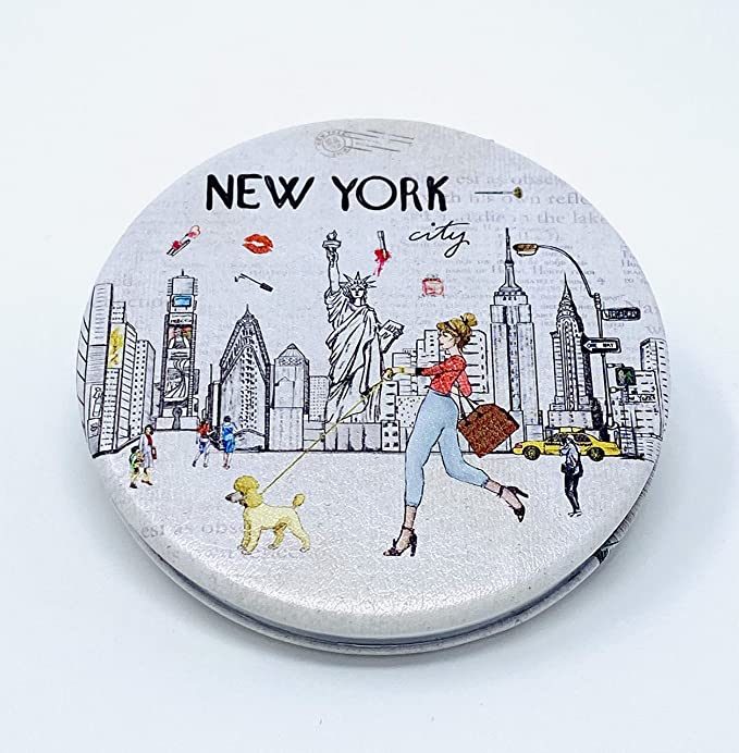 Custom Women New York Souvenir Round Travel Mirror Pocket Mirror Makeup Mirror