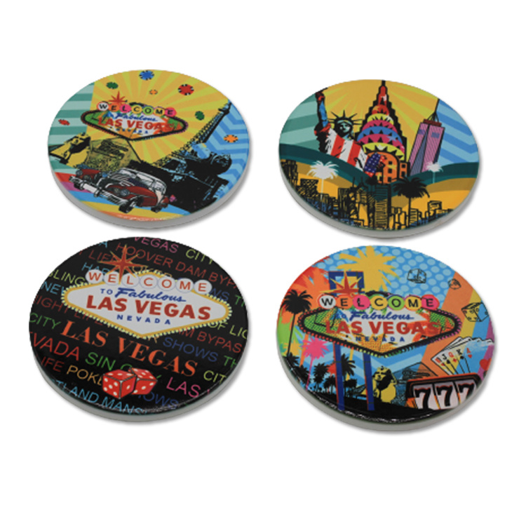 Wholesale Custom Ceramic Drink Tea Coffee Coaster Las Vegas Souvenir Gift Coaster with Cork Back