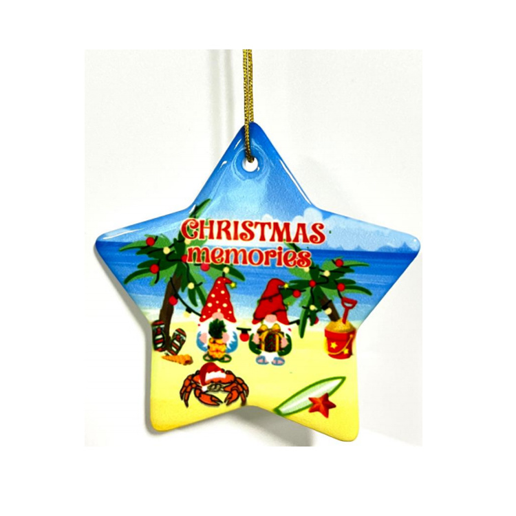 Wholesale Custom Printing Beach Souvenir Ceramic Christmas Ornament