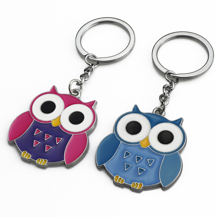 Custom Animal Shape Key Holder Souvenir Gift Enamel Painted Metal Good Luck Owl Keychain