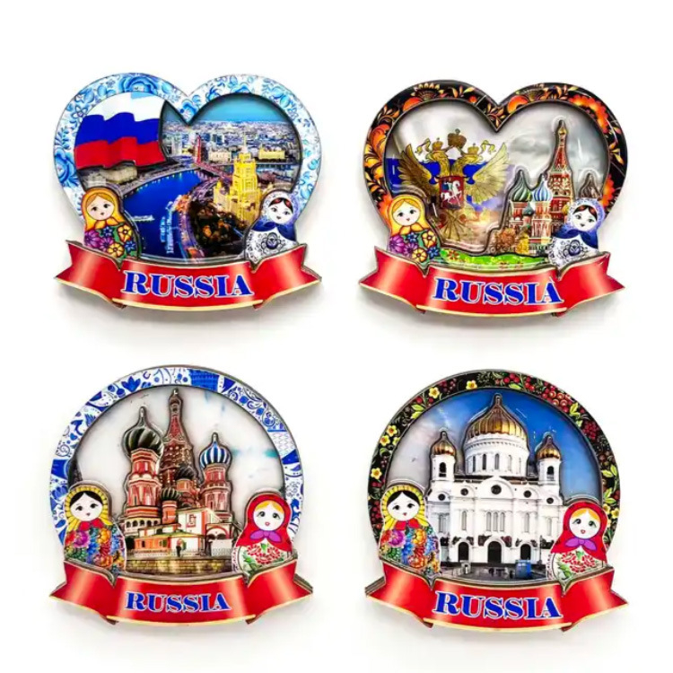 Custom Logo Doll Russia Building Wooden Magnet Russian Souvenir Fridge Magnet