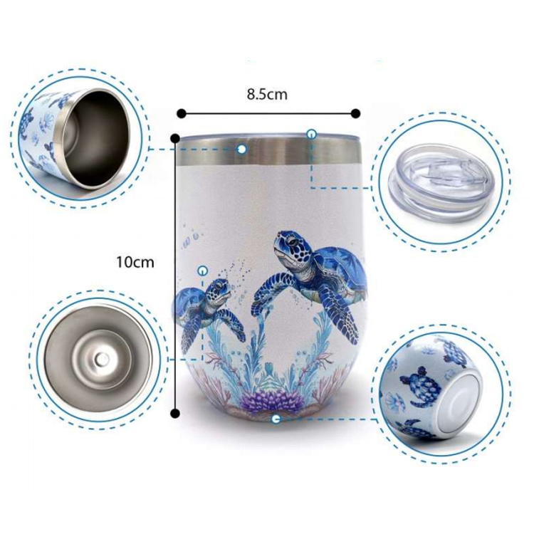 Custom Printing Wine Tumbler Cup Beach Souvenir Travel Turtle Stainless Steel Tumbler with Lid