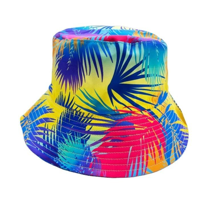 Custom Printing Logo Cotton Tropical Flower Leaf Floral Summer Beach Souvenir Bucket Hat