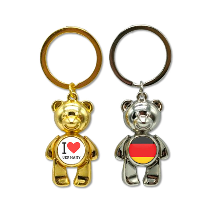 Custom Logo Zinc Alloy Metal Cute Movable Bear Germany Souvenir Keychain