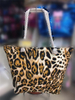 Wholesale Custom Women Canvas Beach Bag Rope Handbag Leopard Print Tote Bag