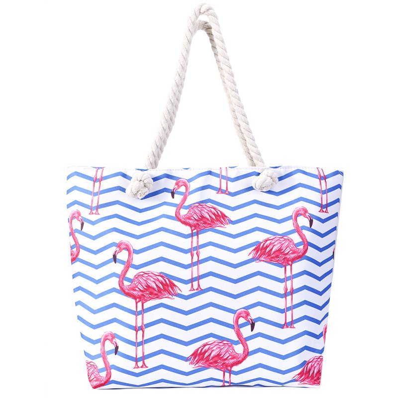 Wholesale Custom Canvas Summer Colorful Tote Bags Flamingo Tropical Beach Bag