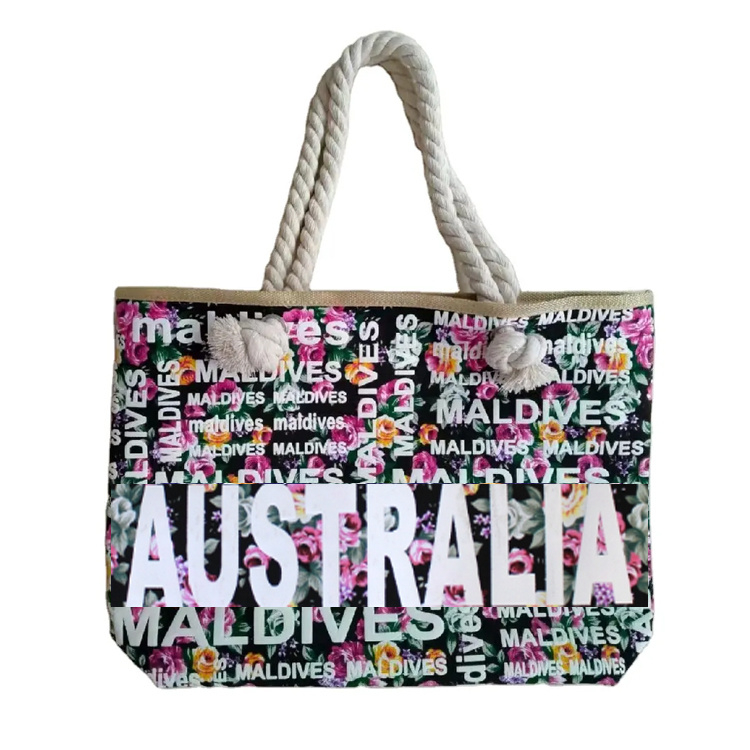 Custom Logo Canvas Summer Cotton Rope Handle Women Australia Souvenir Beach Tote Bag