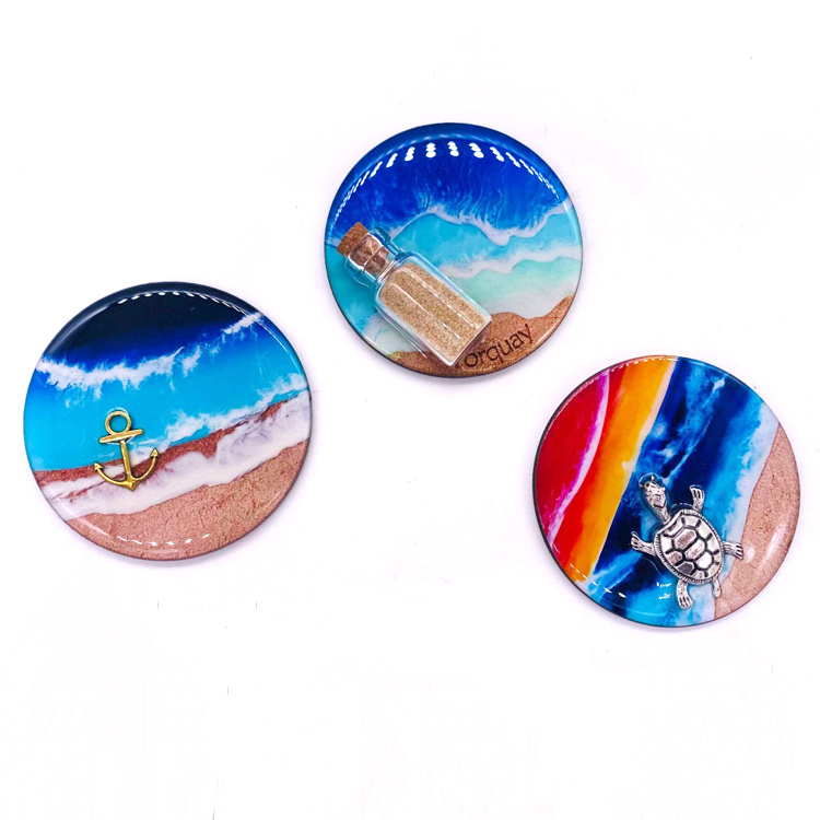 Custom Printing Beach Tourist Souvenir Epoxy Drift Bottle Fridge Magnet with Shell